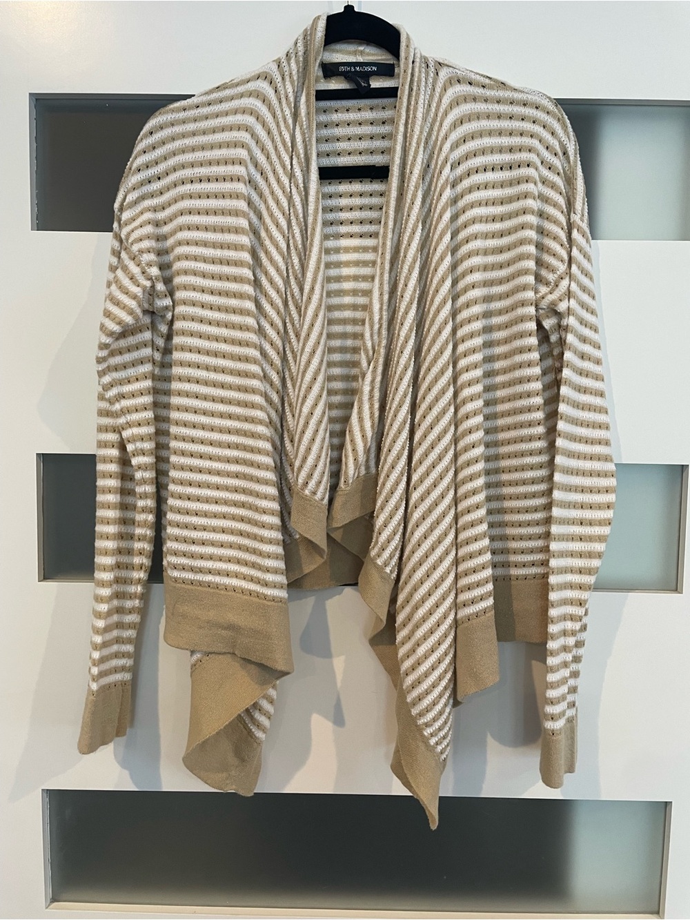 89th & Madison Cream and Tan Striped Open Drape Cardigan